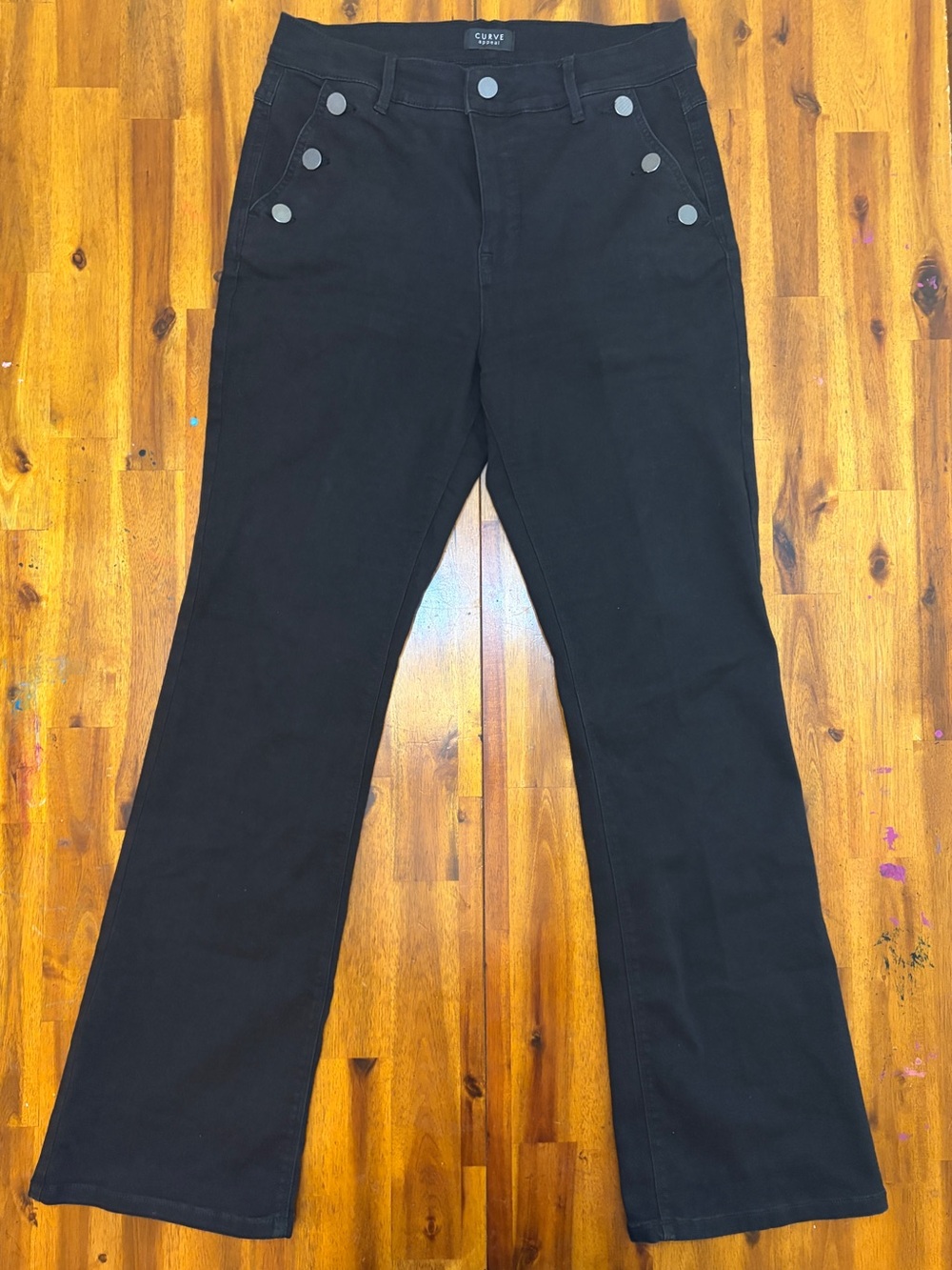 Curve Appeal Helmut Sailor Style Rise Flare Pants Women size 10/30 black